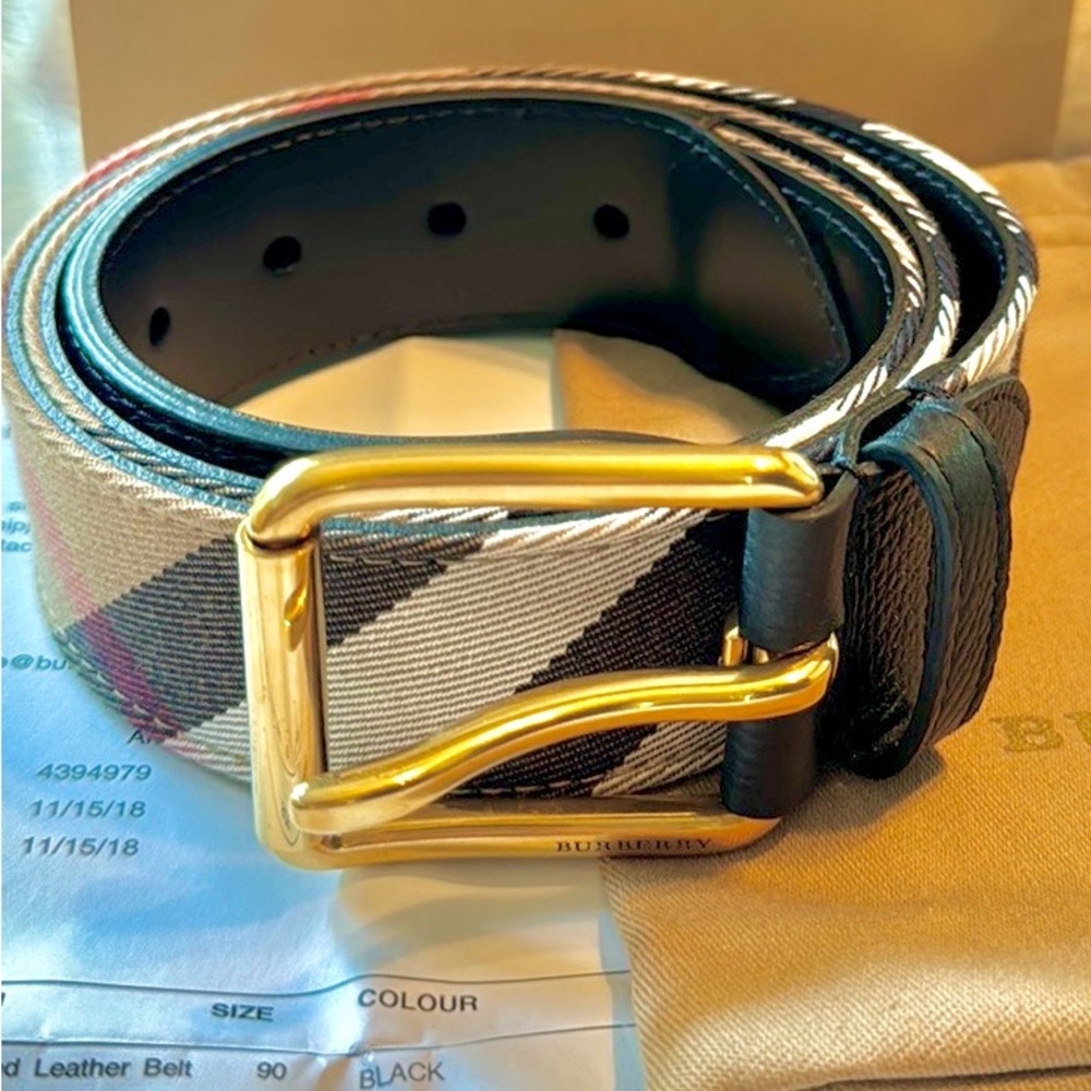 Burberry men’s belt. Size 90  house check and leather belt (black) - Picture 4 of 4